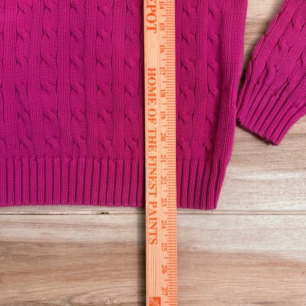 Ralph Lauren Sport Pink Cable Knit Sweater Womens Large Blue Pony Crewneck - Picture 6 of 8
